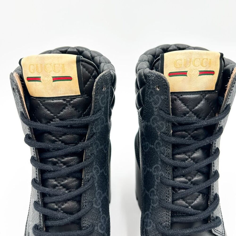 Gucci Boots GG Supreme Apollo Lug Sole Black Leather Canvas 37, 7 - Picture 3 of 14